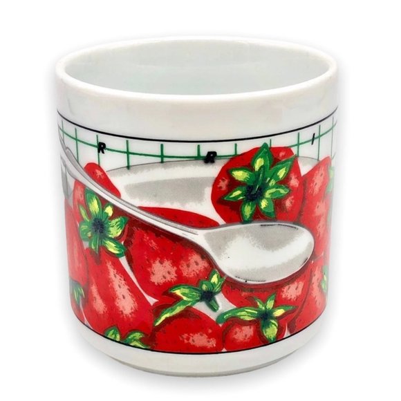 Retro HBBZ Design Coffee Tea Cocoa Mug Strawberries Spoon Cereal Checkerboard - Picture 3 of 9